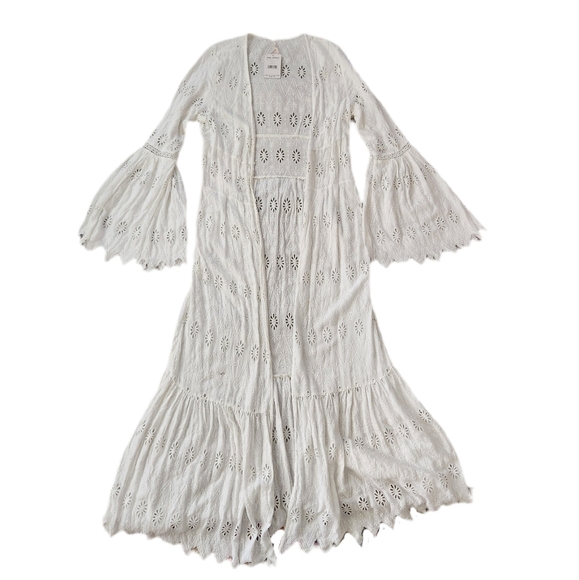 Free People Sweetwater Duster Cardigan‎ White Eyelet Women's Size Large - Picture 2 of 10